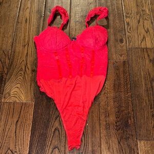 JUST POLLY New York Red Lace Bodysuit Size Medium